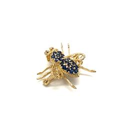 Sapphire Gold-Diamond-Stone Brooch 2 Diamonds .02 Carat T.W. 14K Yellow Gold